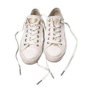 Cream Leather & Metallic Rose Gold Converse All Star Sneakers Women's Size 8